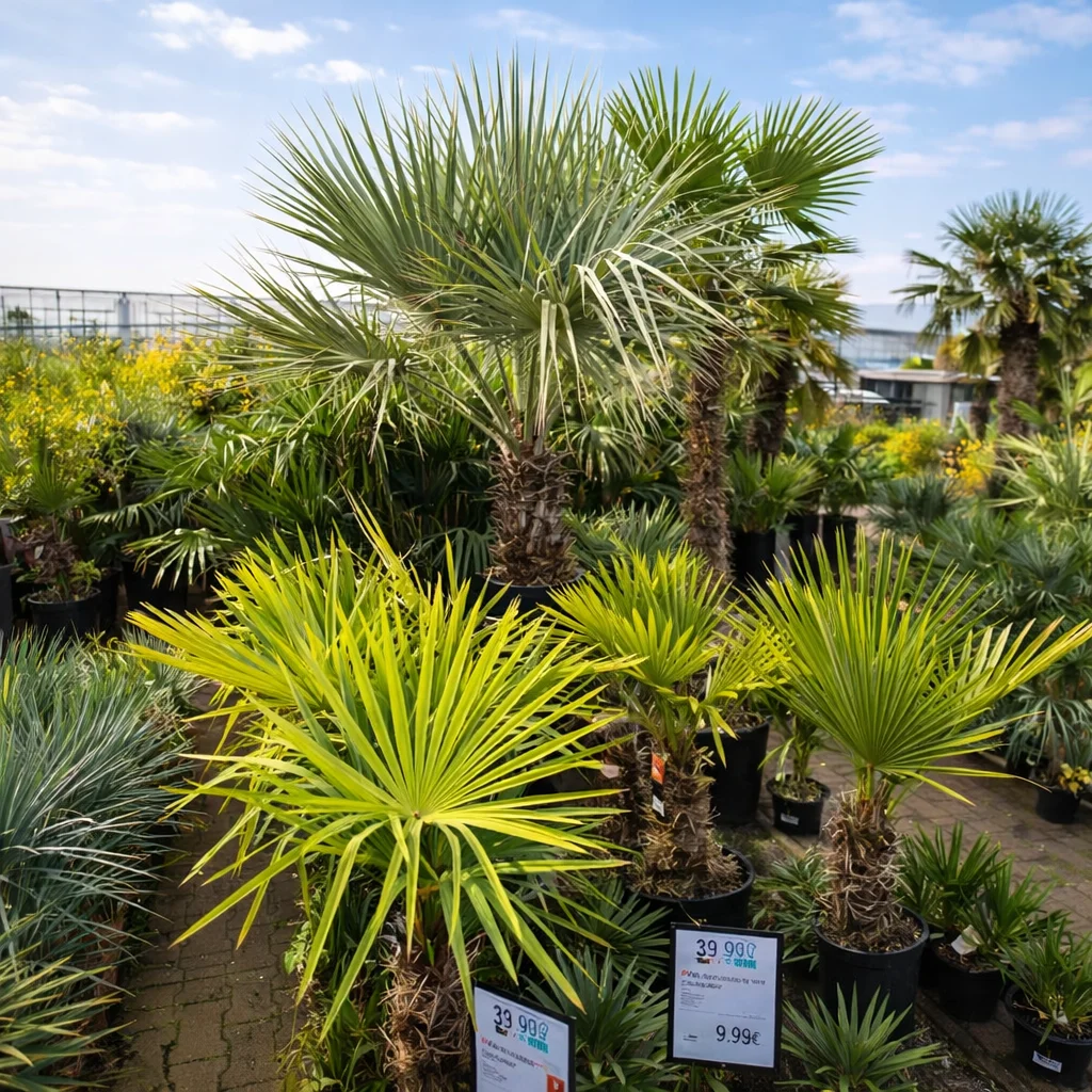 Olijfbomen en palmen in sfeeropstelling bij Tuincentrum Daniëls