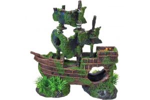 Ornament galjoen met gaten en mos l18cm