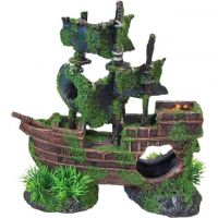 Ornament galjoen met gaten en mos l18cm